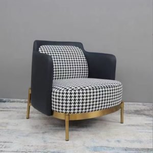 Upholstery Lounge Armchair In Houndstooth Fabric